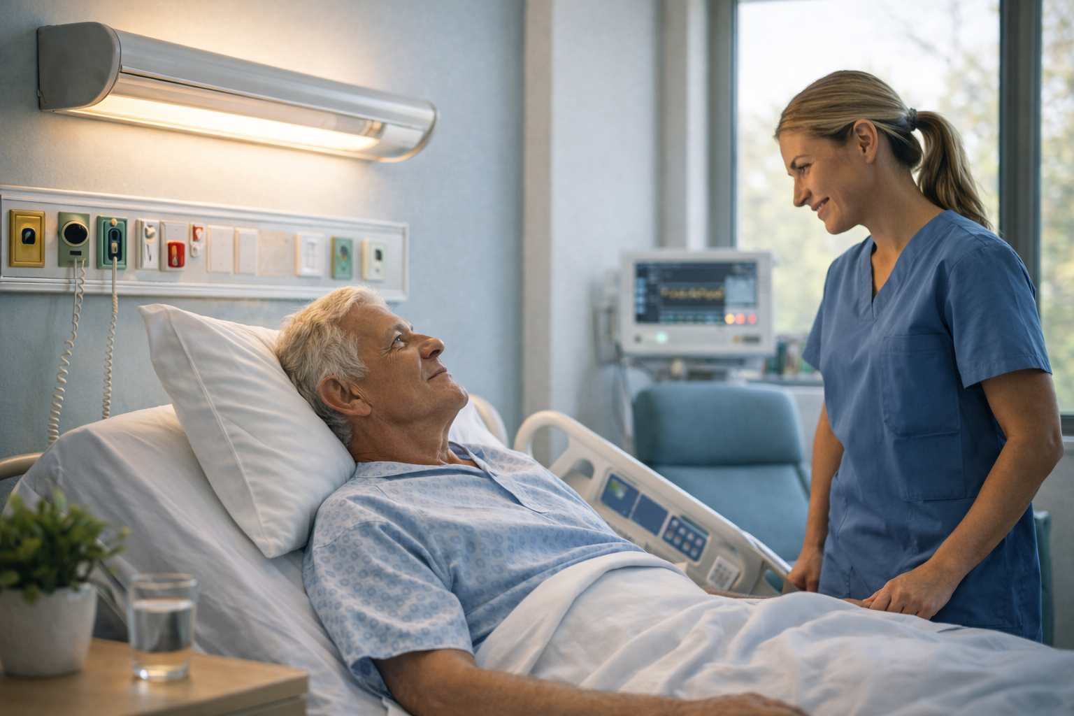 Patient and caregiver in hospital room